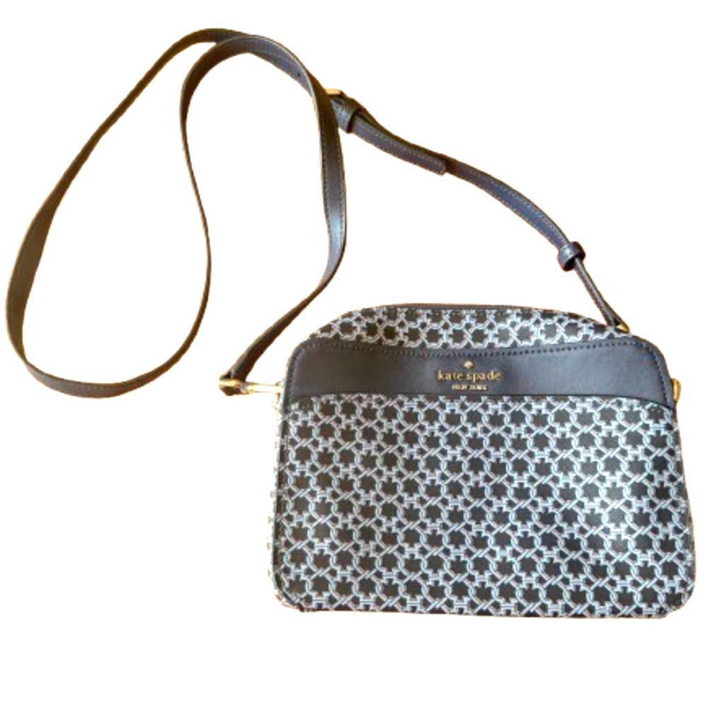 Kate Spade New York Spade Link Camera Crossbody Bag Navy Blue Geometric Pattern